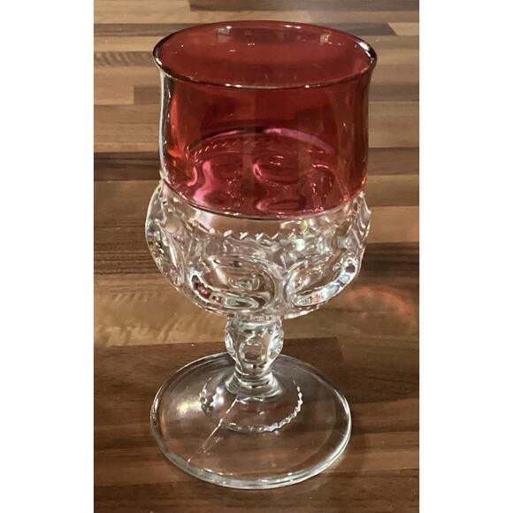 4 Vintage Tiffin Glass King’s Crown Flashed Cranberry Thumbprint Wine Glasses - Picture 8 of 9